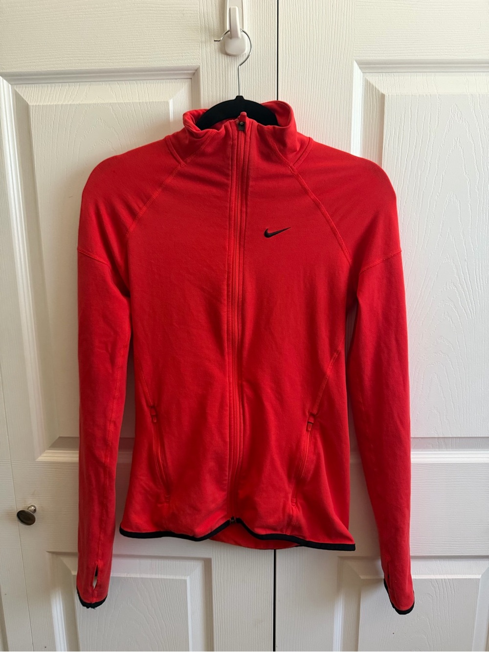 Nike Women’s Red Full-Zip Track Jacket with Black Swoosh